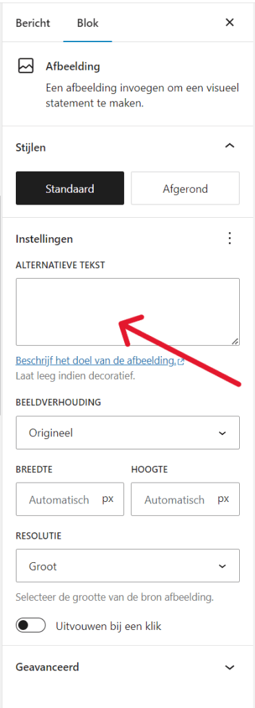 alt-tekst invulveld